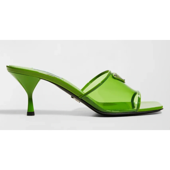 Prada Plexiglas Green PVC Patent Leather Backless Sandal Mule Heel Pump 38.5 - Picture 3 of 12